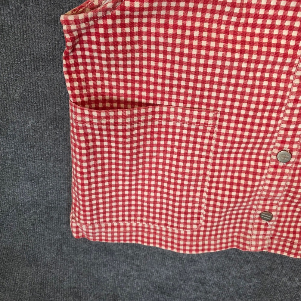Damson Madder Mari Gilet 14 Red Gingham Ruffle Organic Cotton Button Front NWT - Picture 7 of 11